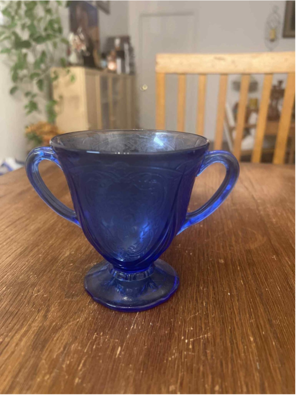 Hazel Atlas Royal Lace Sugar Bowl Cobalt Blue Depression Glass 1930s Vintage HTF